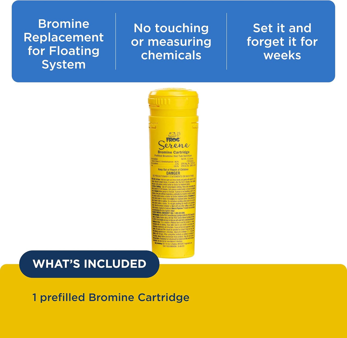 FROG Serene Replacement Bromine Cartridge for use with Hot Tub FROG Serene Floating Sanitizing System - Prefilled for Quick & Easy Hot Tub Maintenance - 1 Pack