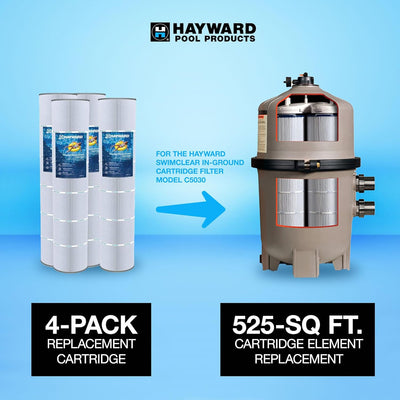 Hayward CX1280XREPAK4 525 Square Feet Replacement Cartridge Element for Pool, Hayward SwimClear Filter Model C5030, White, 4 Pack