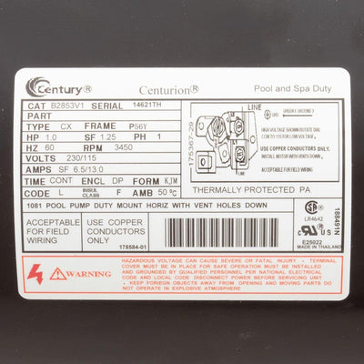 Century B2853V1 ODP Square Flange Pool/Spa Motor 1 HP 115/230V UR