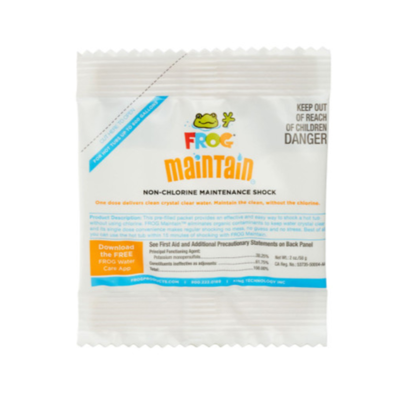 Frog Maintain non-chlorine maintenance shock packaging on a white background