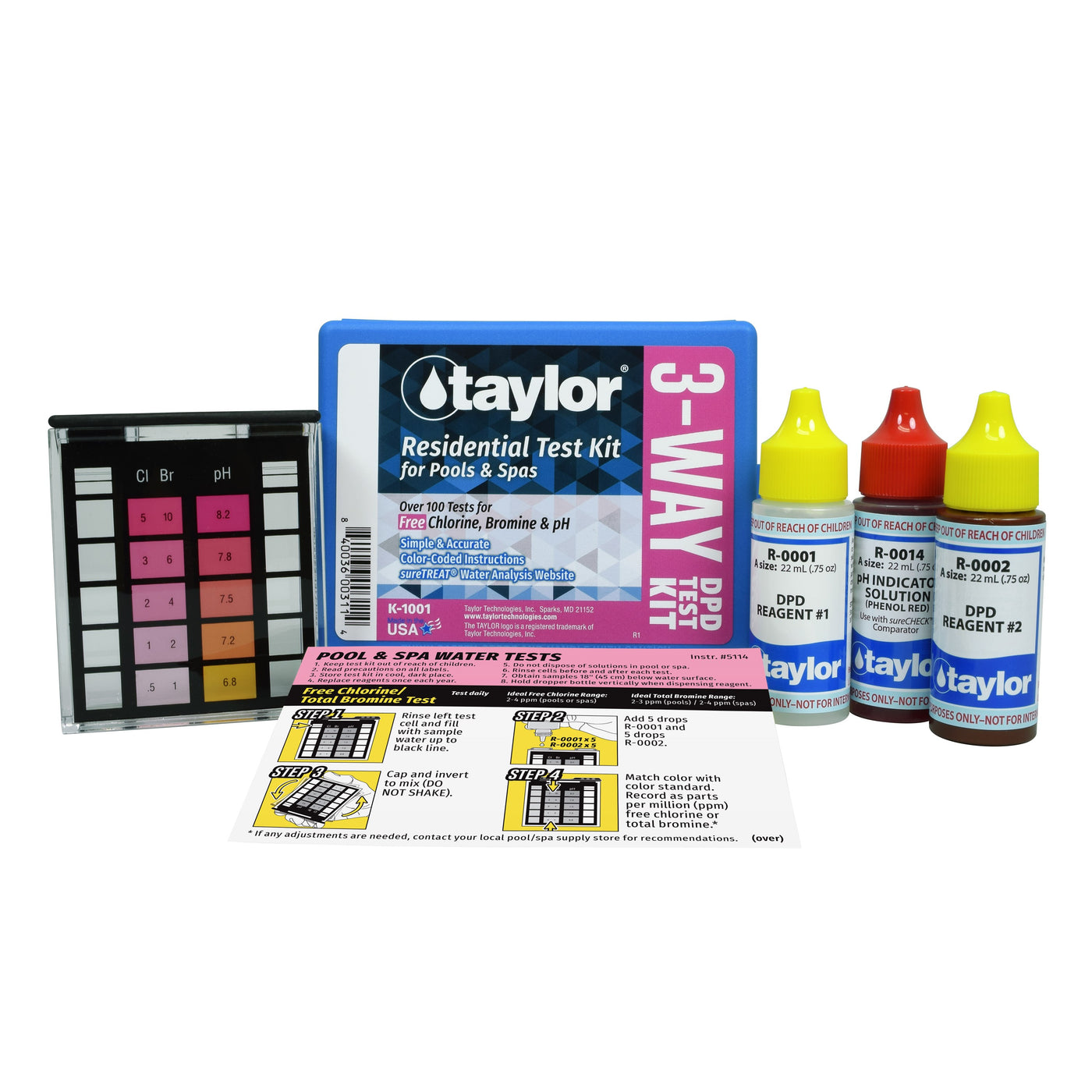 Taylor K-1001 3-Way Test Kit for Free Chlorine, Bromine, pH (DPD)