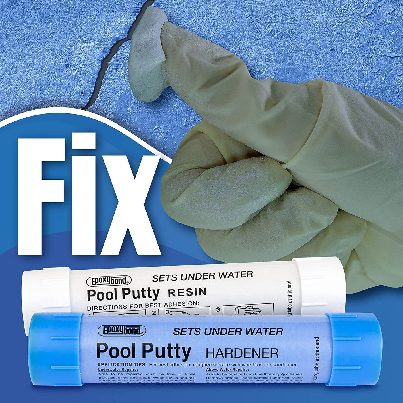 Epoxybond Pool Putty 2-Part Set | Swimming Pool & Spa Repair | Fix Cracks Leaks Underwater or Above | Concrete, Fiberglass & Variety of Other Surfaces | by Atlas Minerals